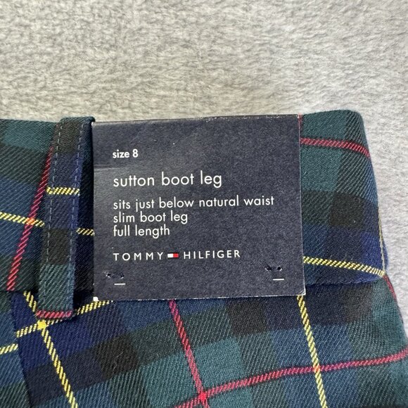 NWT Tommy Hilfiger Sutton Plaid Pants Women's 8 Slim Boot Leg Blue Red Green - Picture 10 of 12